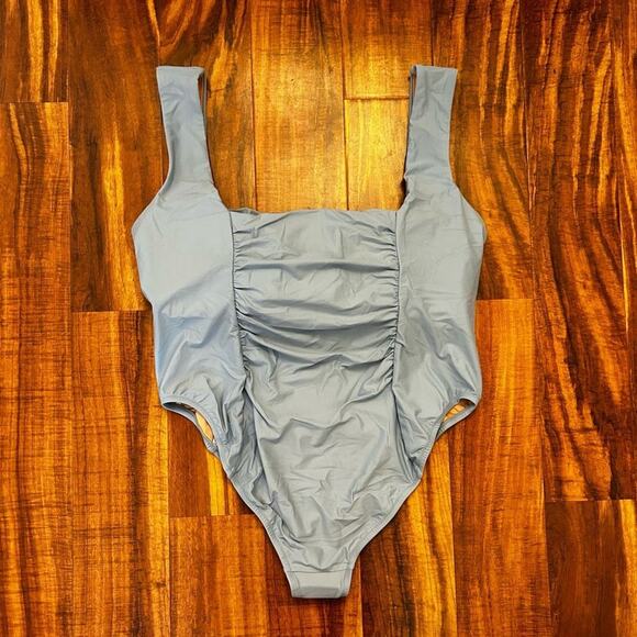 NWT J. Crew Ruched Square Neck One Piece Blue Mist BF179 Size 24 - Picture 4 of 8